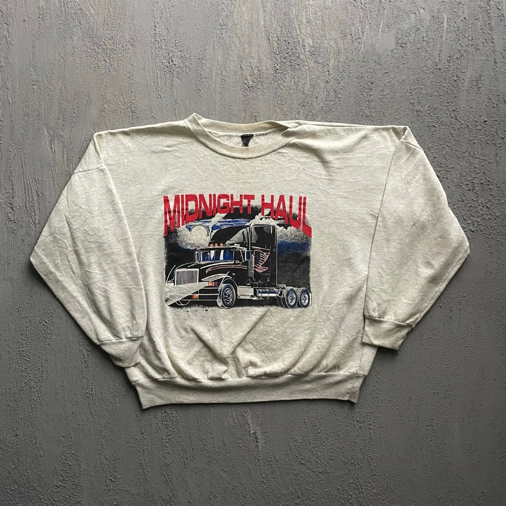 Vintage Midnight Haul Trucker Sweatshirt Mens Large Grey 90s Mike Carter